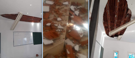انهيار سقف قاعة تدريس (قاعة حديثة الإنشاء) في المعهد الثانوي بأولاد الشامخ