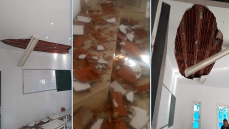 انهيار سقف قاعة تدريس (قاعة حديثة الإنشاء) في المعهد الثانوي بأولاد الشامخ