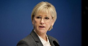 Sweden's Foreign Minister Margot Wallstrom attends a news conference at the Rosenbad government building in Stockholm